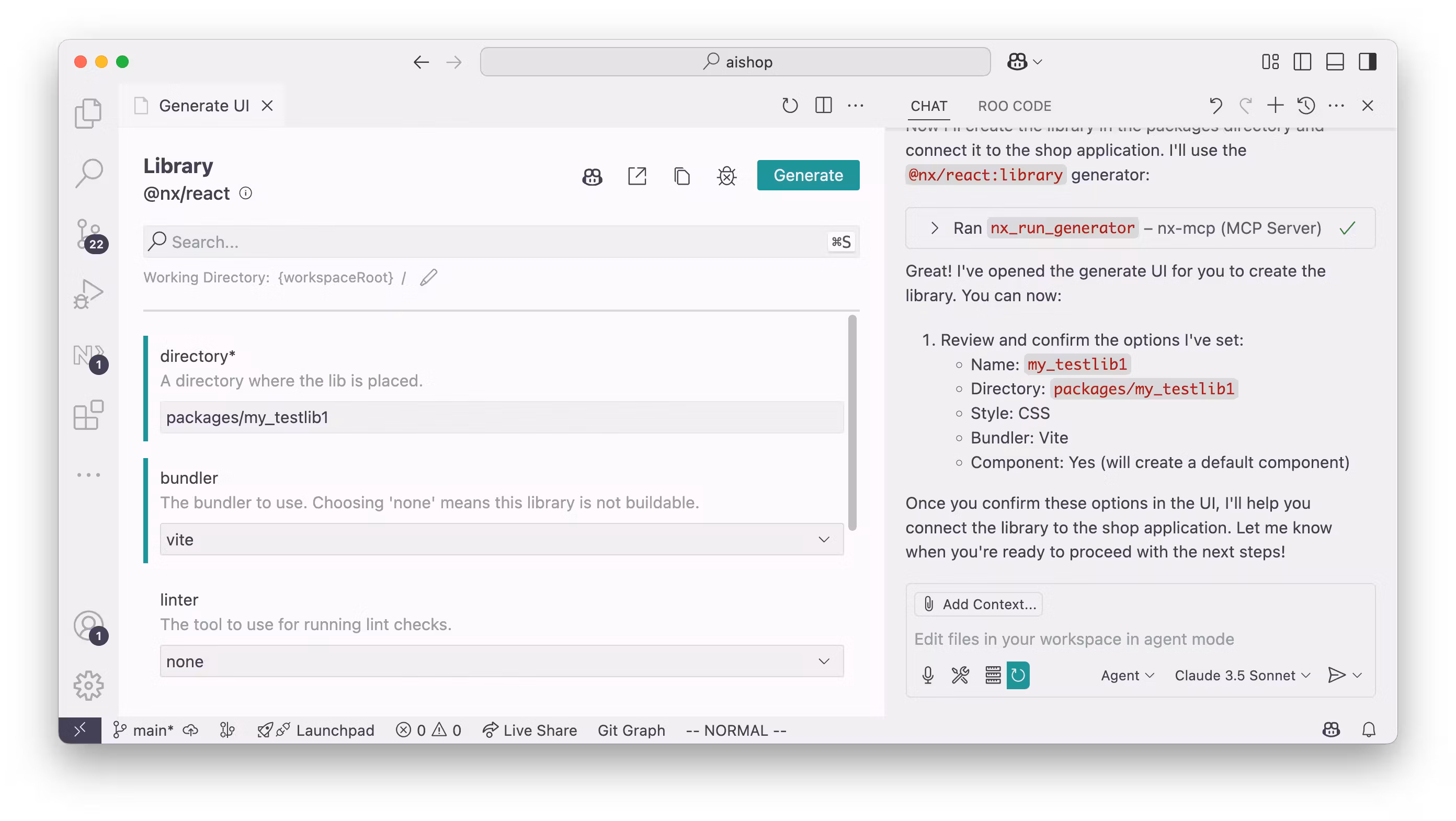 LLM invoking the Nx generate UI